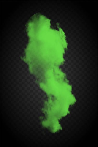 绿色烟雾孤立在黑色透明的背景图片下载