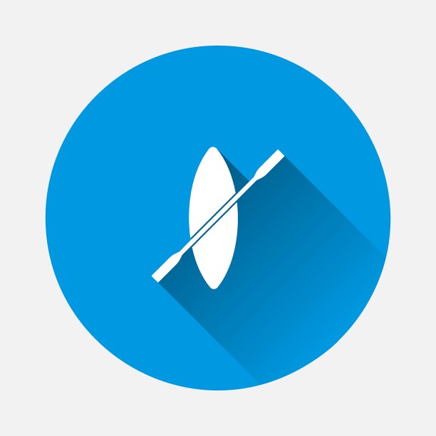 独木舟矢量图标上的蓝色背景。平面图像与长阴影。图片下载