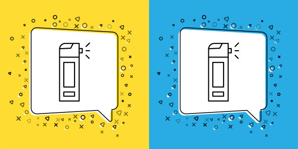 设置药瓶与喷嘴喷雾治疗疾病的鼻子和喉咙的图标隔离在黄色和蓝色背景。矢量图图片下载