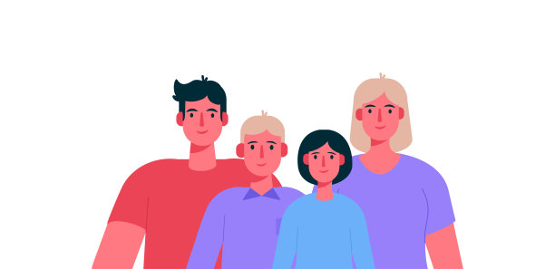 大大的幸福全家福。父亲，母亲，儿子和女儿在一起。矢量插图在一个平坦的卡通风格图片下载