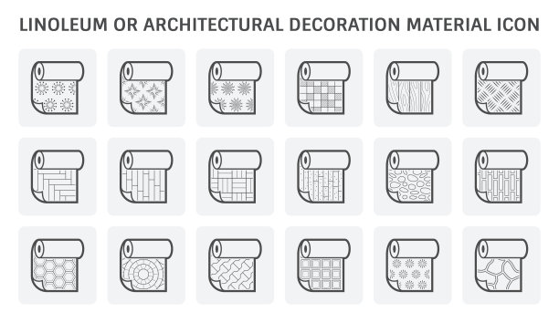 油毡或建筑装饰材料矢量图标集设计。图片下载