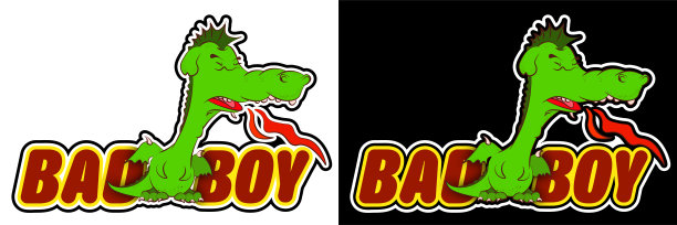 可爱的小龙少年心情不好时嘴里就会喷出火焰。彩色贴纸。白色背景上的矢量图片下载