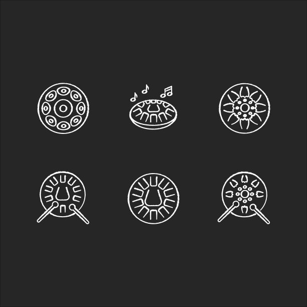 装饰手盘粉笔白色图标设置在黑色的背景图片下载