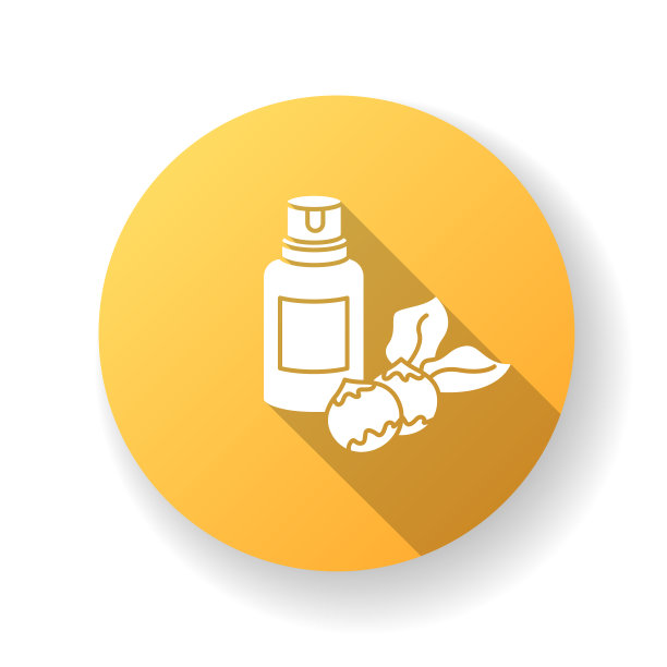 夏威夷油黄色平面设计长影子字形图标。有机纯素护发精华。澳大利亚坚果提取。头发护理的天然化妆品。剪影RGB彩色插图。图片下载