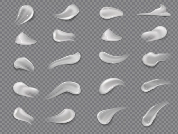 1903. m30.i030.n005.s.c12.561865633奶油涂片。白色化妆品隔离药水，乳脂身体凝胶，护肤面霜。向量装饰斑点集图片下载