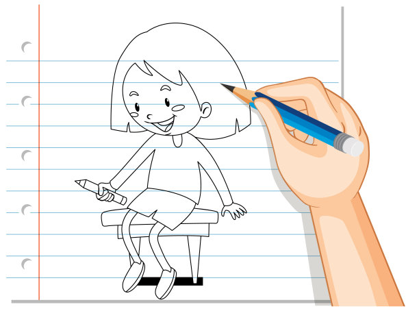 手写字的女孩坐在椅子上的轮廓图片下载