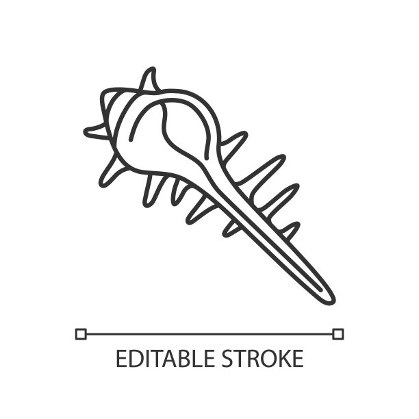 奇异的尖刺海贝壳像素完美的线性图标图片下载