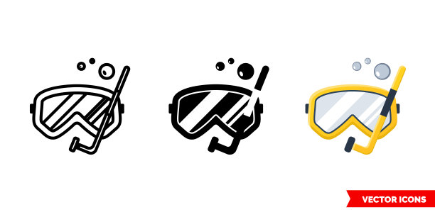 水下面具3种类型的图标。孤立向量符号符号图片下载