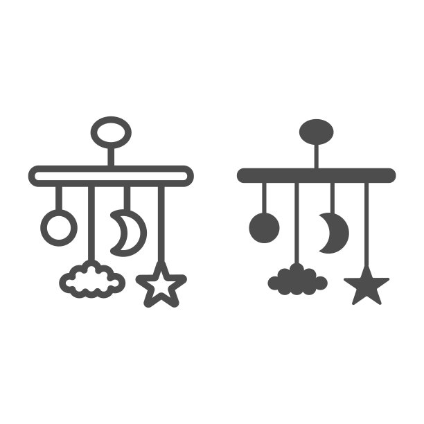 旋转木马的婴儿床线和固体图标，童年的概念，婴儿床挂玩具标志在白色的背景，婴儿床旋转木马图标轮廓风格的移动概念和网页设计。矢量图形。图片下载