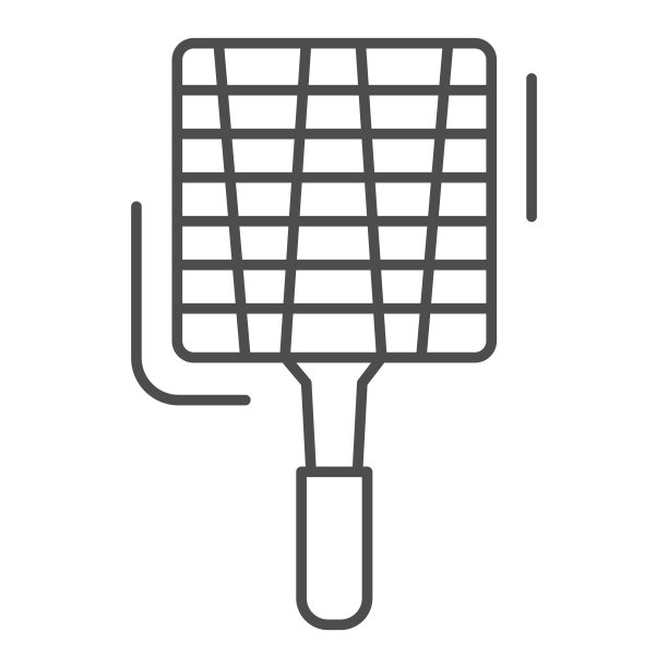 钢烧烤网格细线图标，烧烤概念，格栅标志在白色背景，手网状格栅图标轮廓风格的移动概念和网页设计。矢量图形。图片下载