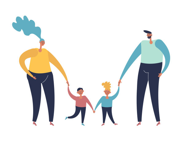 父亲，母亲，女儿和儿子在一起。幸福的家庭的概念。平面设计矢量图图片下载