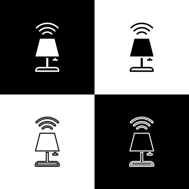 设置智能台灯系统图标隔离在黑色和白色背景。物联网概念与无线连接。向量图片下载
