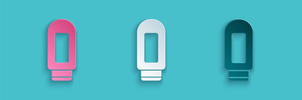 纸切割膏霜或乳液化妆品管图标隔离在蓝色背景。男士身体护理产品。纸艺术风格。矢量图图片下载