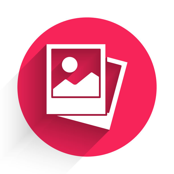 白色照片图标孤立与长阴影。红色圆圈按钮。矢量图图片下载