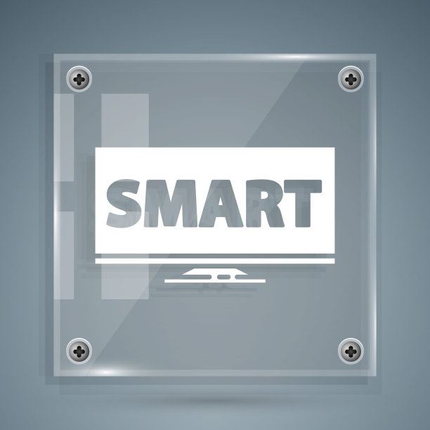 白色屏幕电视与智能视频技术图标孤立在灰色背景。方形玻璃面板。矢量图图片下载