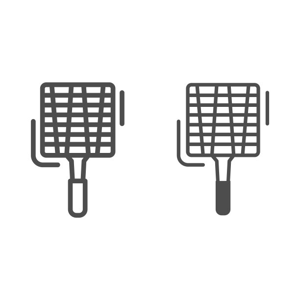钢烧烤网格线和固体图标，烧烤概念，格栅标志在白色背景，手网格栅图标轮廓风格的移动概念和网页设计。矢量图形。图片下载