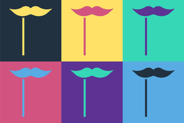 波普艺术纸胡子上棍图标孤立的颜色背景。概念与纸板嘉年华面具。照片拍摄的面具。矢量图图片下载