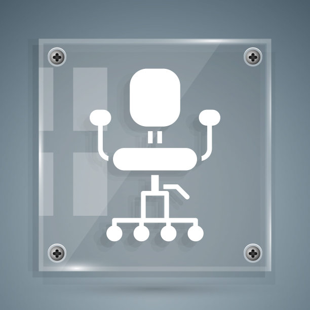 白色办公椅图标孤立在灰色背景。方形玻璃面板。矢量图图片下载