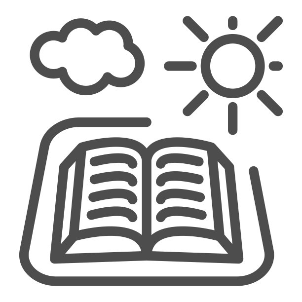 打开书与太阳和云线图标，野餐概念，户外阅读标志在白色的背景，打开书图标在轮廓风格的移动概念和网页设计。矢量图形。图片下载