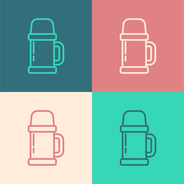 波普艺术线热水瓶容器图标隔离在彩色背景。热瓶图标。露营和徒步旅行的装备。矢量图图片下载