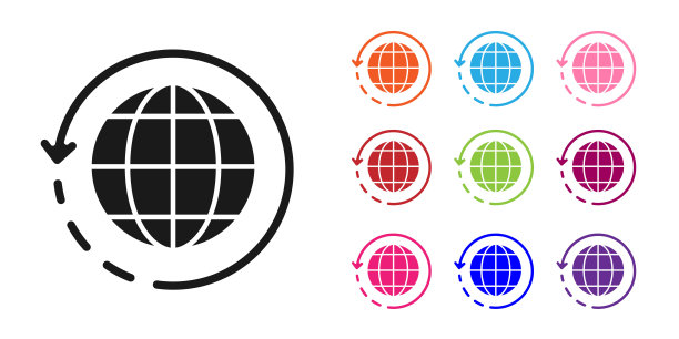 黑色世界航运和纸板箱图标孤立在白色背景。设置图标丰富多彩。矢量图图片下载