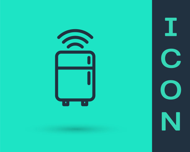 黑线智能冰箱图标隔离在绿色背景。冰箱冷冻冰箱。物联网概念与无线连接。向量图片下载