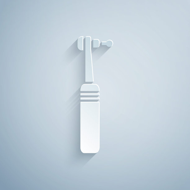 剪纸牙钻图标孤立在灰色背景。牙科手机，用于钻孔和研磨工具。医疗器械。纸艺术风格。矢量图图片下载