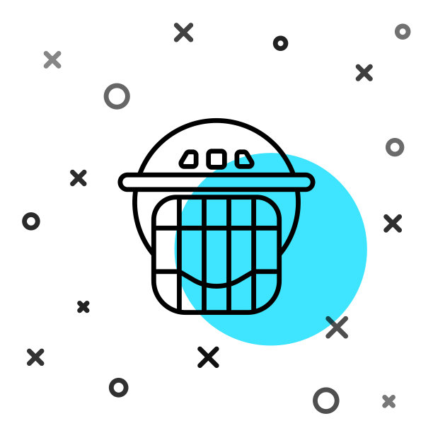 黑色线曲棍球头盔图标孤立在白色图片下载