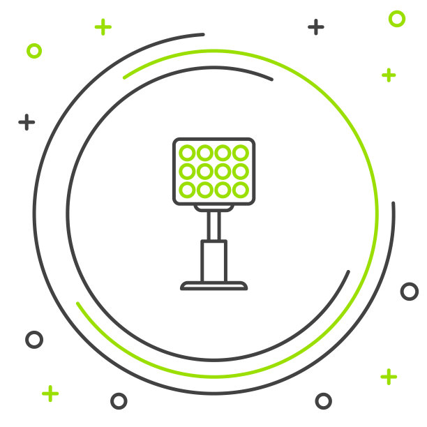 黑色和绿色线明亮的体育场灯图标孤立在白色的背景。聚焦在足球场。泛光灯,投光器。色彩斑斓的轮廓的概念。矢量图图片下载