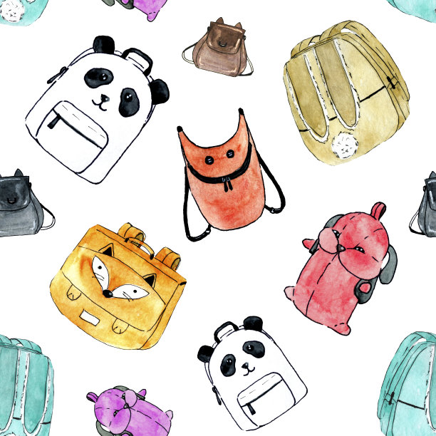 无缝模式与水彩背包图片下载