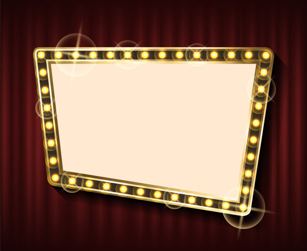 现实复古发光的金色灯框架向量图片下载