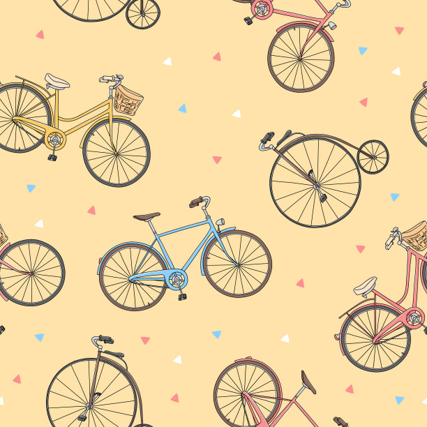 无缝模式与不同的自行车。手绘。图片下载