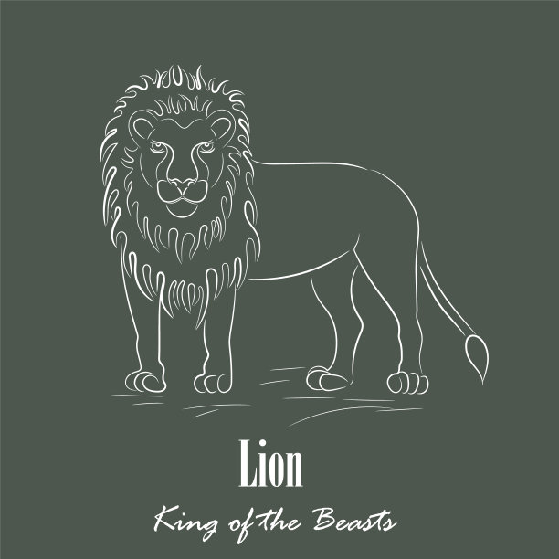 手绘白狮子剪影在黑暗的背景图片下载