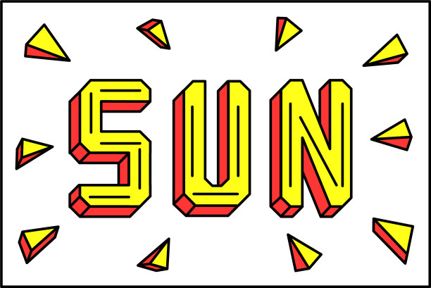 明亮的黄色和橙色的太阳字母孤立图片下载