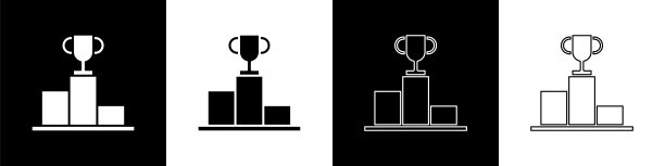 设置曲棍球在体育冠军领奖台图标孤立的黑色和白色背景。矢量图图片下载