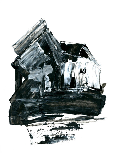 一座古老的村舍，抽象的丙烯画图片下载