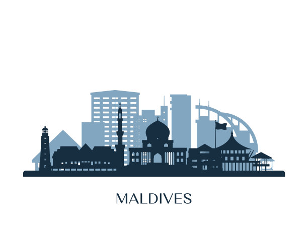 马尔代夫的天际线，单色轮廓。矢量插图。图片下载