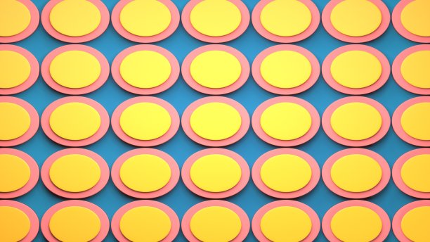 在蓝色背景的三维图像上的火腿和鸡蛋片的抽象图像图片下载