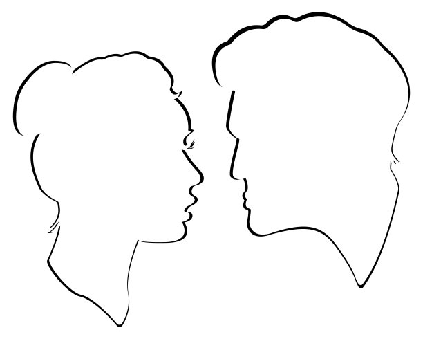 男人和女人的脸部轮廓。情侣们的脸被孤立在白色的背景上。元素为您的设计和装饰。大纲。情人节图片下载