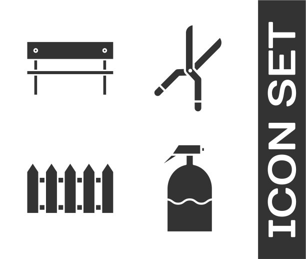 设置花园喷雾器、长凳、花园围栏和木架图片下载
