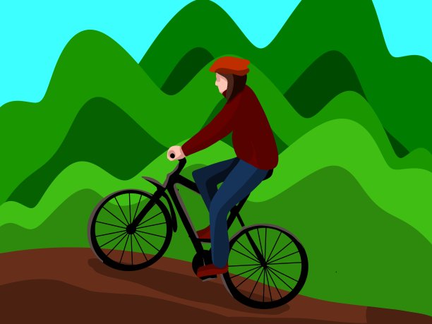 年轻的男性骑自行车骑在山上图片下载