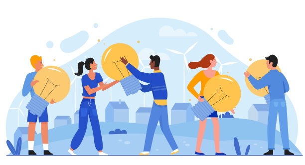 节能环保概念平面矢量插画，卡通小人手拿灯泡，节能环保生态孤立在白色上图片下载