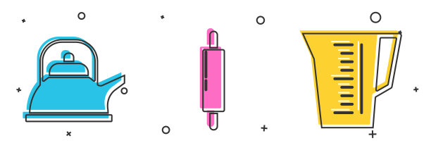 设置壶柄，擀面杖和量杯图标。向量图片下载