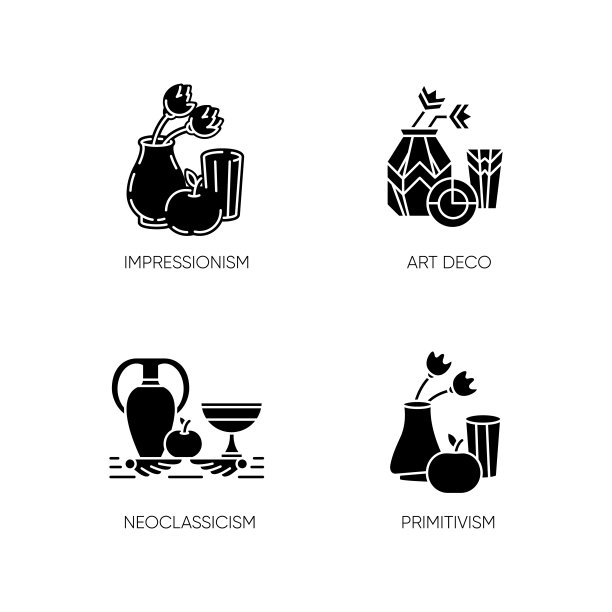 艺术运动黑色象形文字图标设置在白色空间图片下载