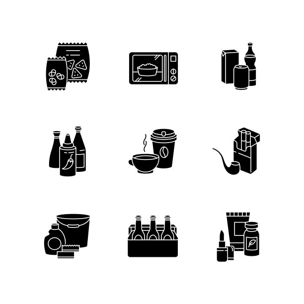 杂货类别黑色象形文字图标设置在空白图片下载