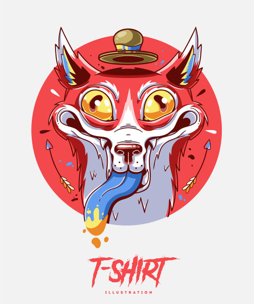 印有疯狂狐狸的海报卡片或t恤图片下载