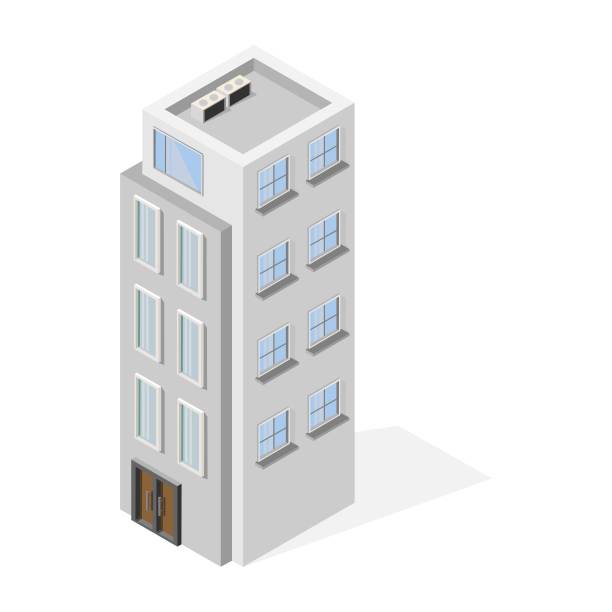 多层建筑，全景窗户，阳台和玻璃屋顶。特大城市,等距。图片下载