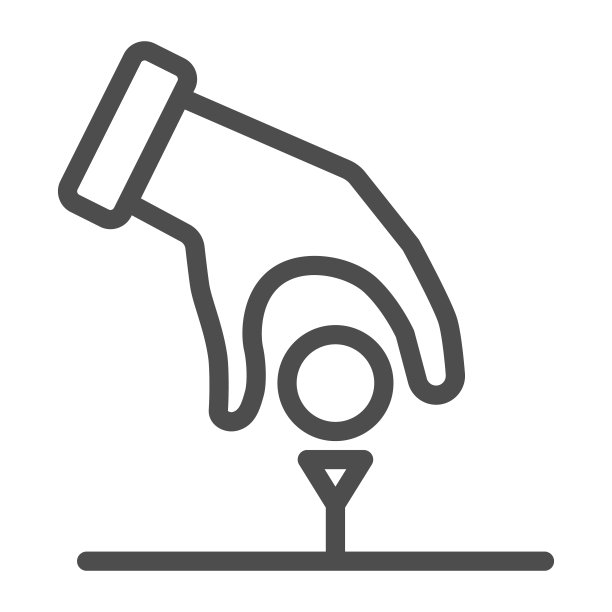 高尔夫手把球在发球线图标，高尔夫概念，手与球的标志在白色的背景，手把高尔夫球图标在轮廓风格的移动概念和网页设计。矢量图形。图片下载