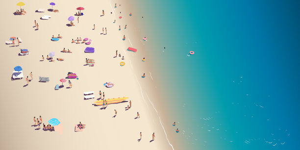 人们在沙滩上休息。度假胜地。手绘草图。矢量插图。图片下载