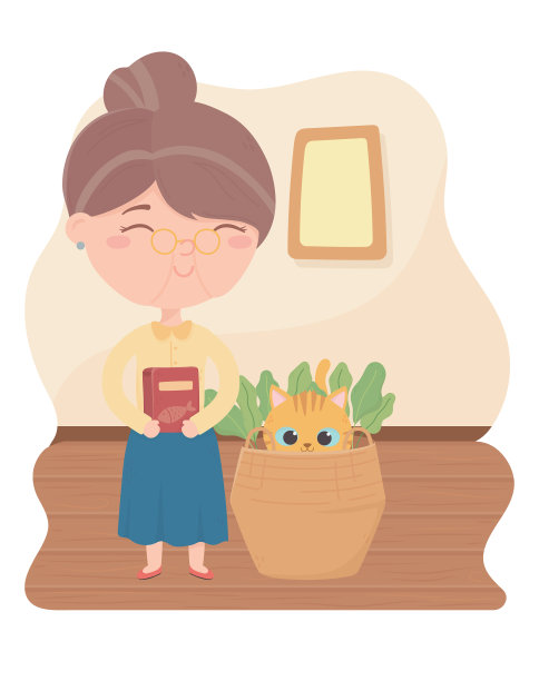 猫让我快乐，给我食物的老妇人图片下载